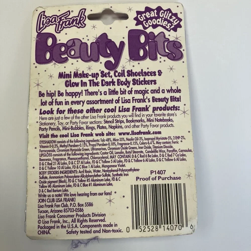 Vintage Lisa Frank Beauty Bits Mini Makeup Coil Shoelaces Glow Body Stickers